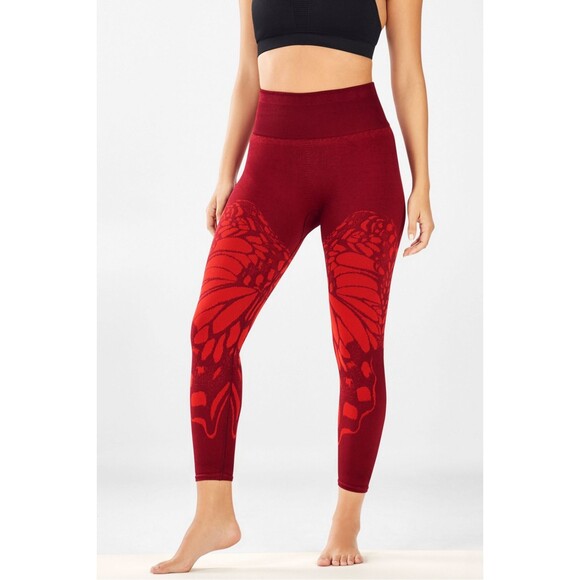 Fabletics High-Waisted Seamless Compression 7/8 Leggings Burgundy Butterfly Sz S - Picture 1 of 8